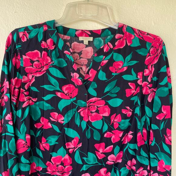 Talbots Size S/P Black Pink Green Floral blouse - Picture 3 of 9